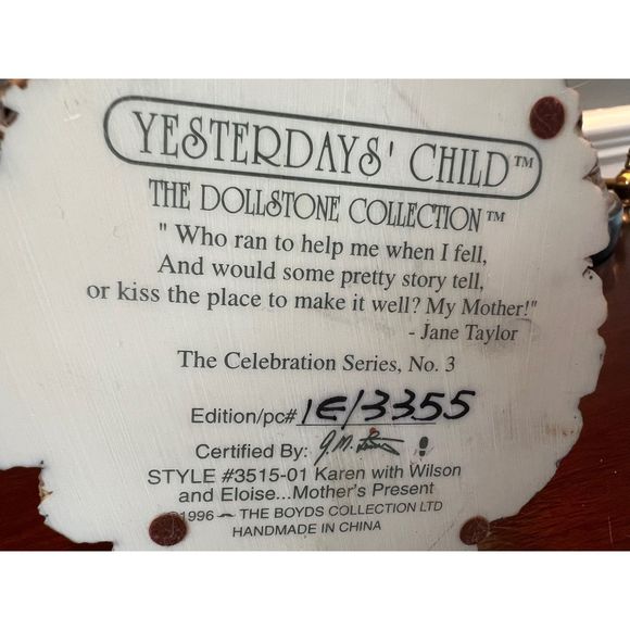 Yesterdays Child Boyds Bears Karen w/Wilson and Eloise The Dollstone Collection - Picture 8 of 8
